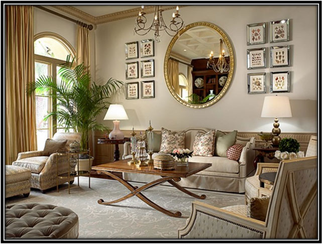 Classic Round Mirror With Golden Frame Interior Decorating Ideas
